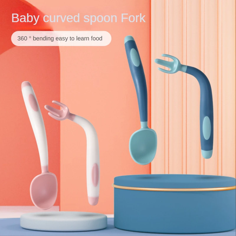 

Baby Silicone Spoon Fork for Baby Utensils Set Auxiliary Food Toddler Learn To Eat Training Bendable Soft Fork Infant Tableware