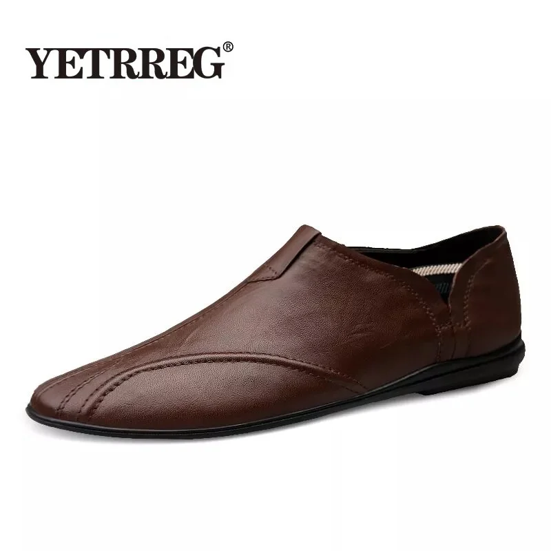 

Men Shoes Genuine leather Comfortable Men Casual Shoes Footwear Chaussures Flats For Men Slip On Lazy Shoes patos Hombre
