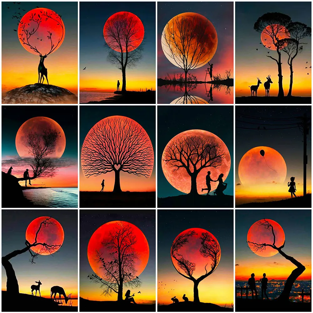 

Diamond Mosaic Sunset New Arrival Diamond Painting Tree Landscape Cross Stitch Embroidery Moon 5D DIY Decor For Home