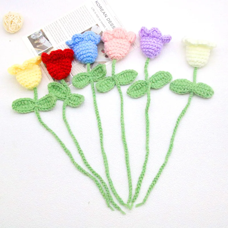 

5pcs Handmade DIY Crochet Flower Pendant Hanging Ornaments Hand Knitted Bell Orchid Bags Charms Keychain Handcraft Decoration