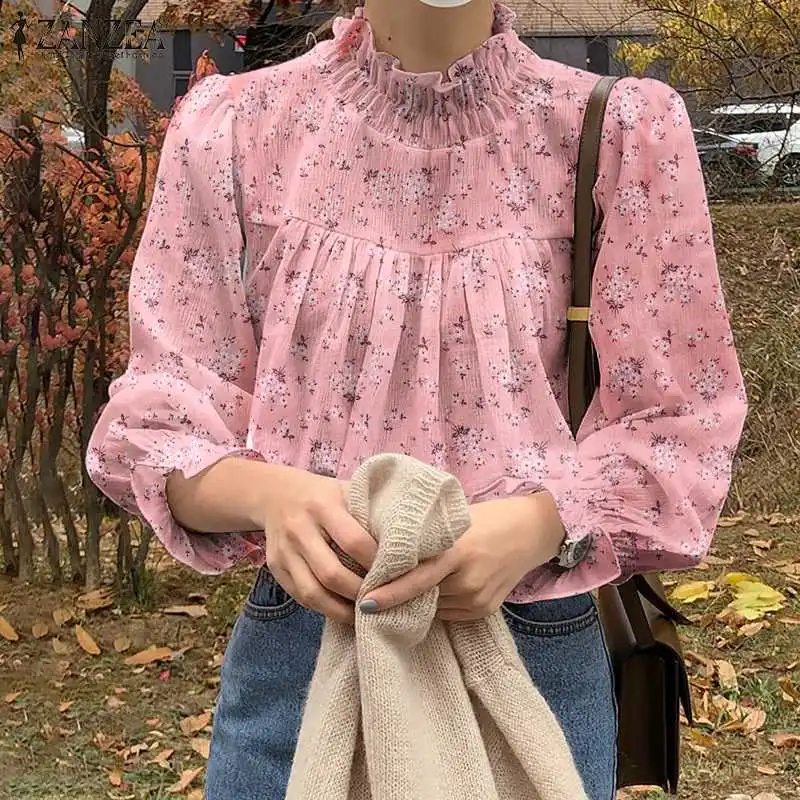 

Женские Элегантные блузки с цветочным принтом ZANZEA, модные топы с пышными рукавами, повседневная винтажная Лоскутная Блузка, плиссированные...