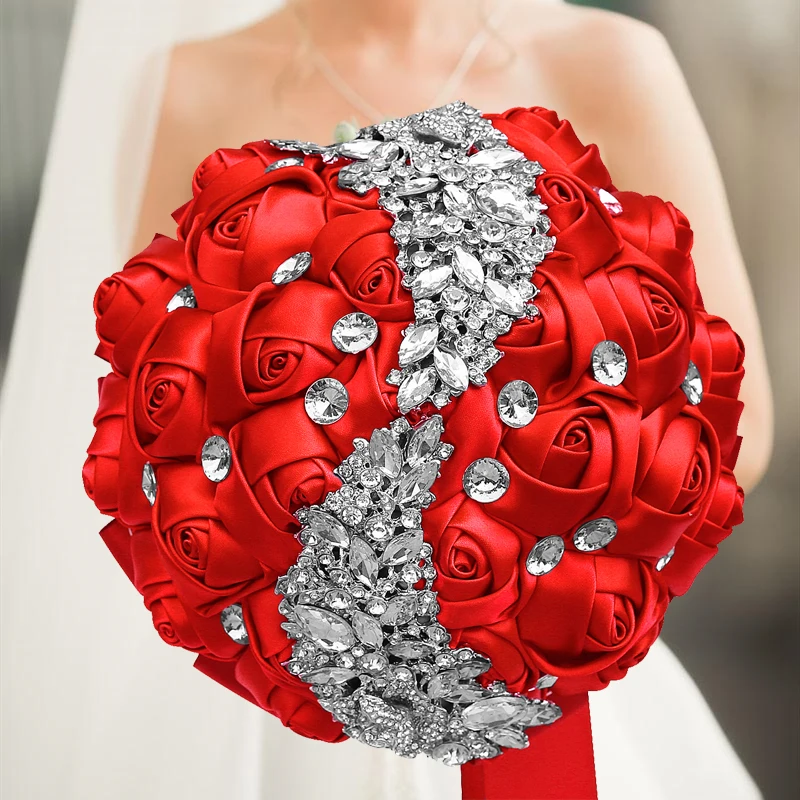 

1 шт./партия, красный свадебный букет с украшениями