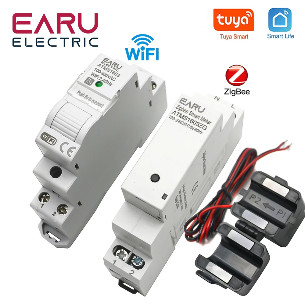 

Tuya Smart WiFi Zigbee Electricity KWH Meter Din Rail Single Phase AC 110V 240V 50A 63A CT AC Meter App Real Time Monitor Power