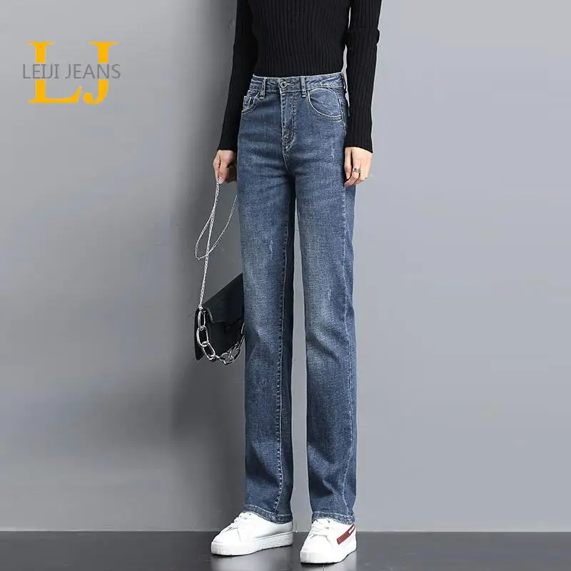 

Женские выбеленные джинсы LEIJIJEANS, свободные прямые винтажные джинсы полной длины с высокой талией, модель 2022 большого размера на весну