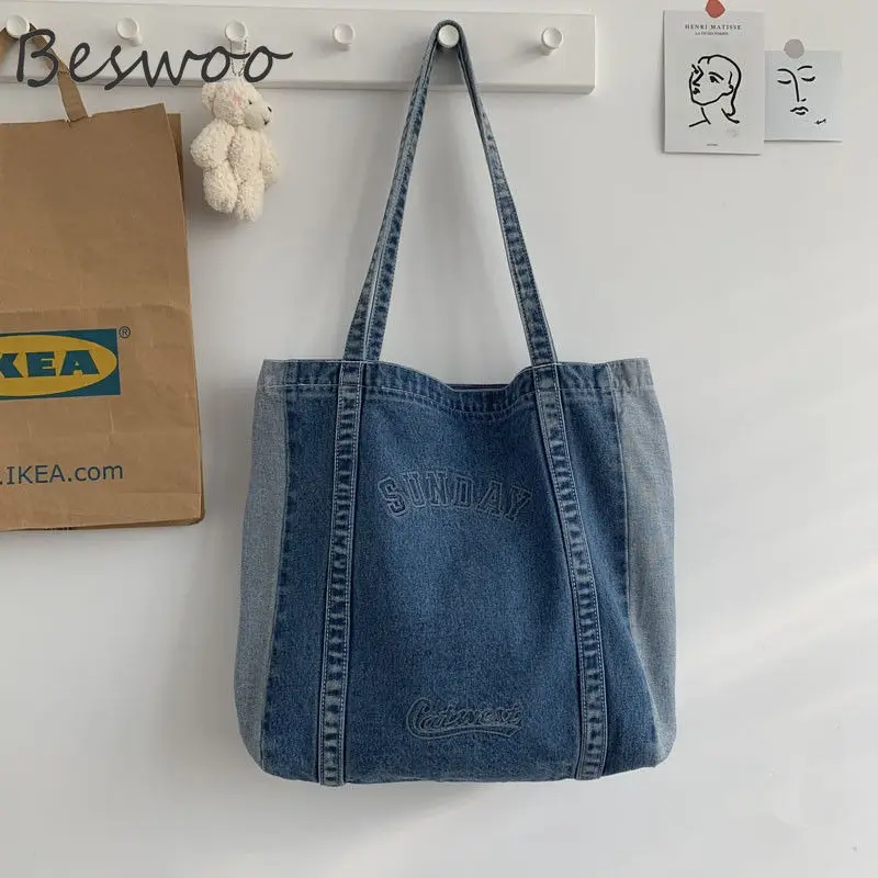 

Large Capcity Tote Bags Women Denim Canvas Shopper Bags Fashion Women Bags Retro Leisure Women Shoulder Bag Shopping Handbags
