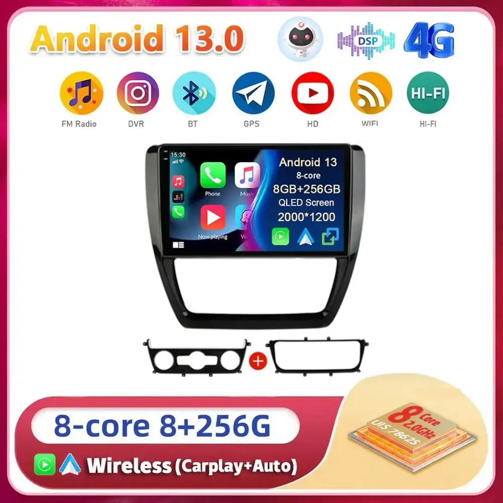 Автомобильный мультимедийный плеер на Android 13 Carplay для Volkswagen VW Sagitar Jetta 6 Bora 2011 2012