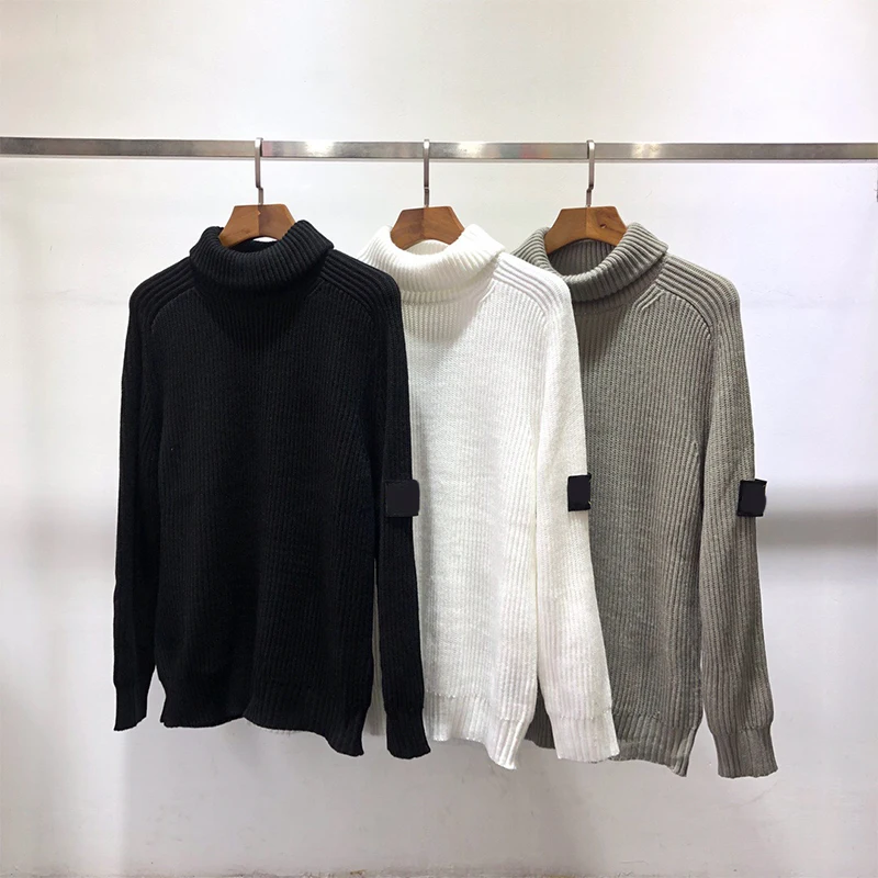 

Autumn Topstonex Male Loose High Collar Compass Logo Sweater Men CP Casual Long Sleeve Couple Turtelneck Sweater