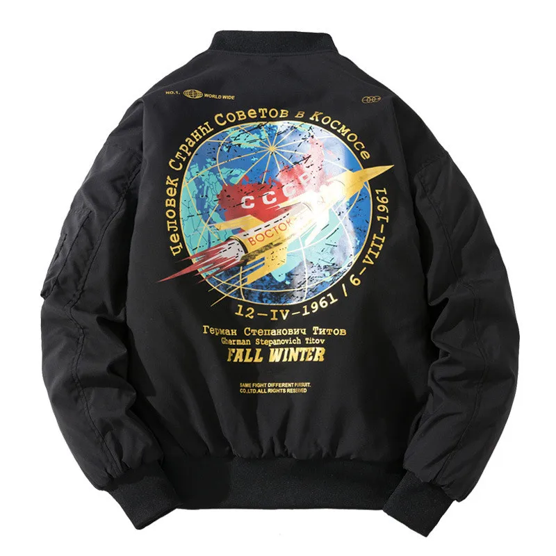 

Winter Bomber Jacket Men Fashion Pilot Jacket Rocket Print Baseball Coat Casual Youth Streetwear Outerwear Mens Clothing 2020