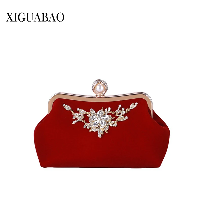 

Female Diamond Pearl Handbag Trend Vintage Crystal Flower Evening Bag High-Grade Exquisite Elegant Luxury Party Clutch