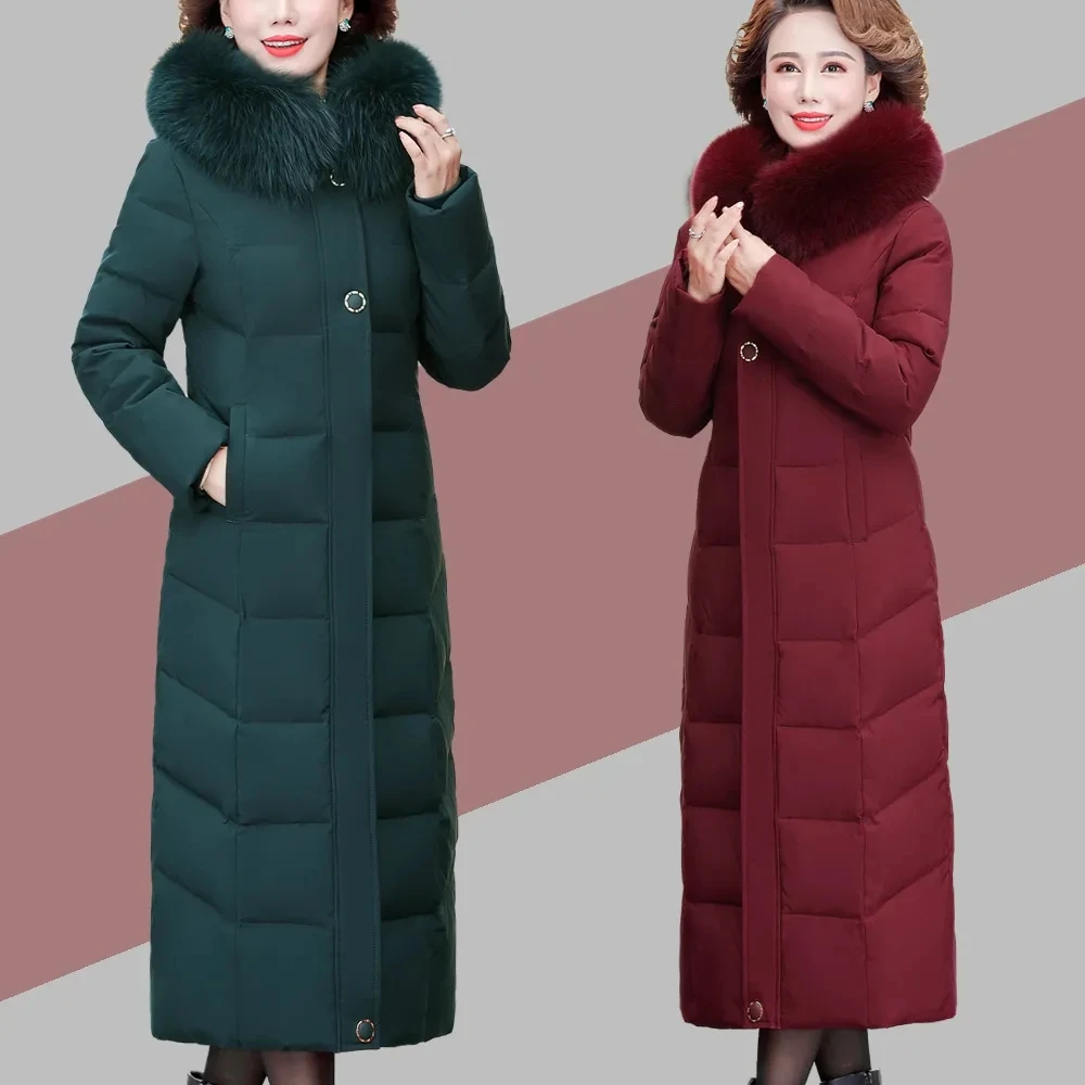 2022 X-long Thicken Middle-aged Womens Winter Coats Cotton Long Parkas New Winter Jacket Women Hooded Fur Collar  High Quality
