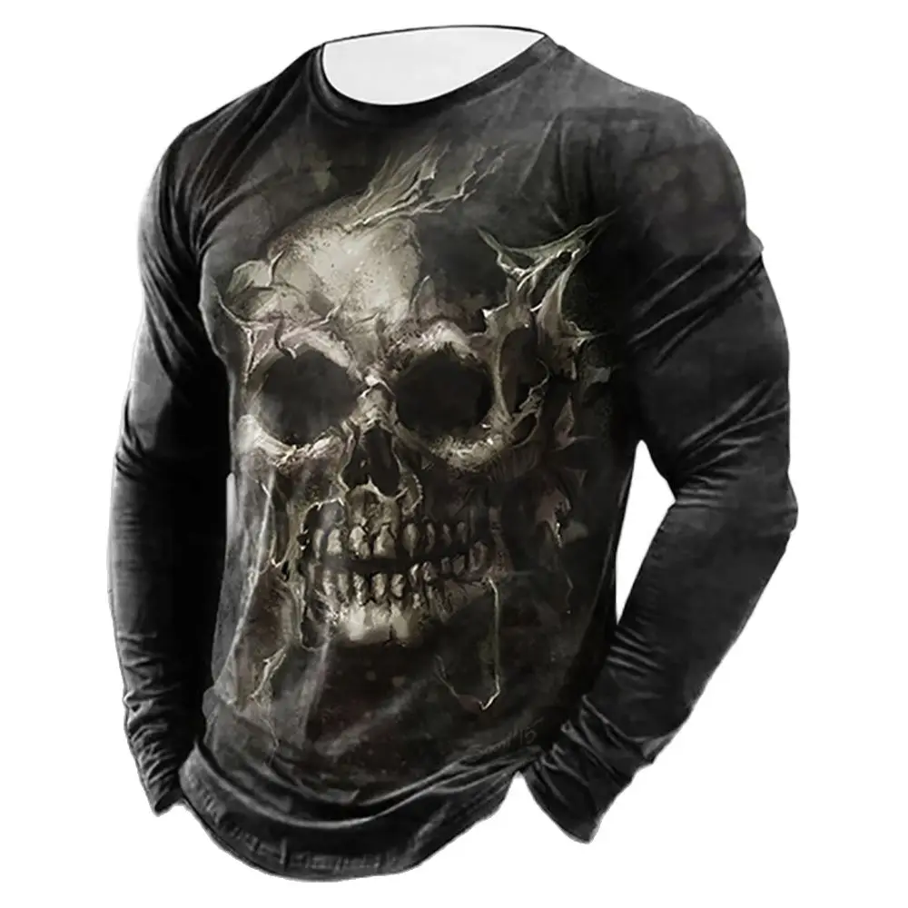 Футболка мужская с длинным рукавом и круглым вырезом большого размера - купить по