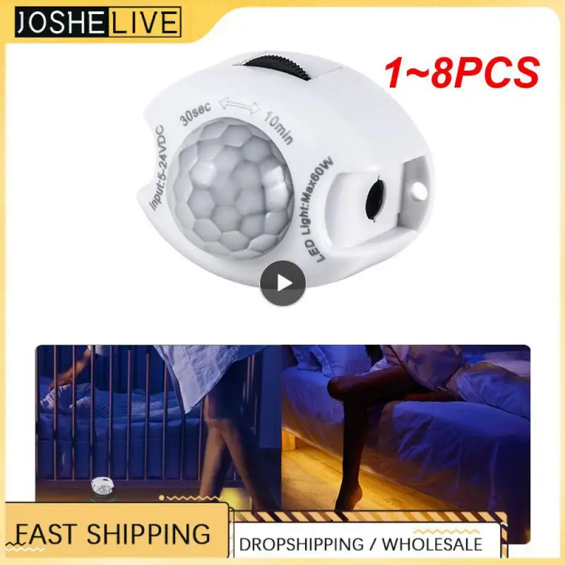 

1~8PCS Motion Sensor DC 5V 12V Light Switch Movement Detector Activated Timer Automatic PIR Motion Sensor LED Strip Light Sensor