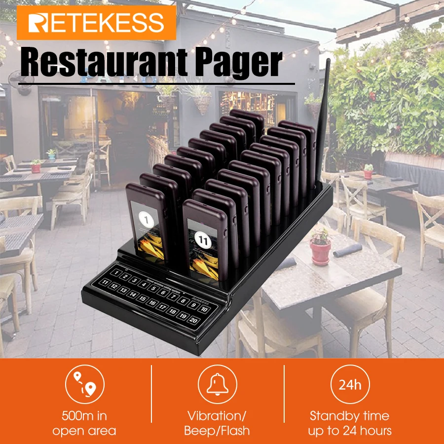 

Retekess T111 Restaurant Pager Wireless Paging Calling System 20 Coaster Pager Buzzers Beepers For Cafe Bar Food Truck Hotel