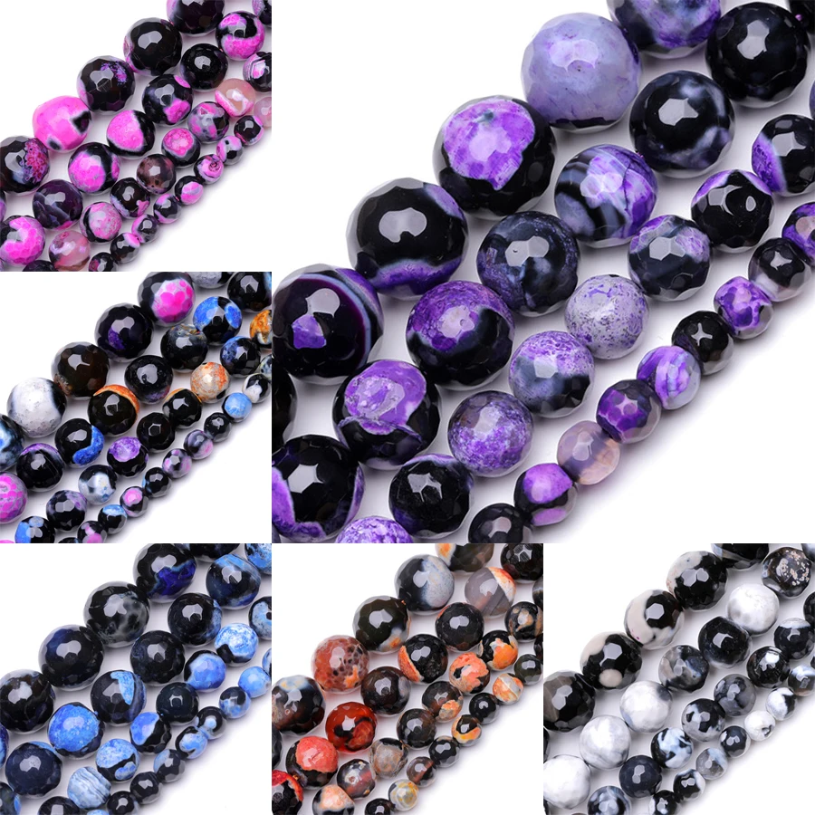 Оптовая фасетированная розовая огненная агата натуральные камни круглые бусины 15" Выберите размер 6/8/10/12 Создание ювелирных изделий DIY Браслет аксессуары.