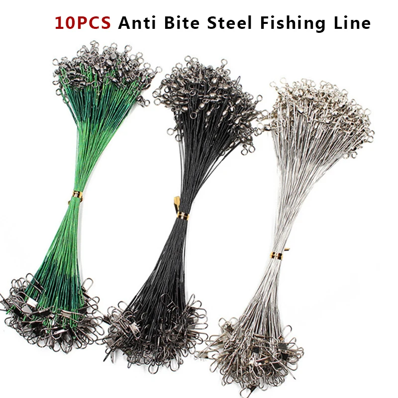 

10PCS Anti Bite Steel Fishing Line 12/15/21/26/28cm Steel Wire Leader With Swivel Fishing Accessory Lead Core Leash Fishing Wire