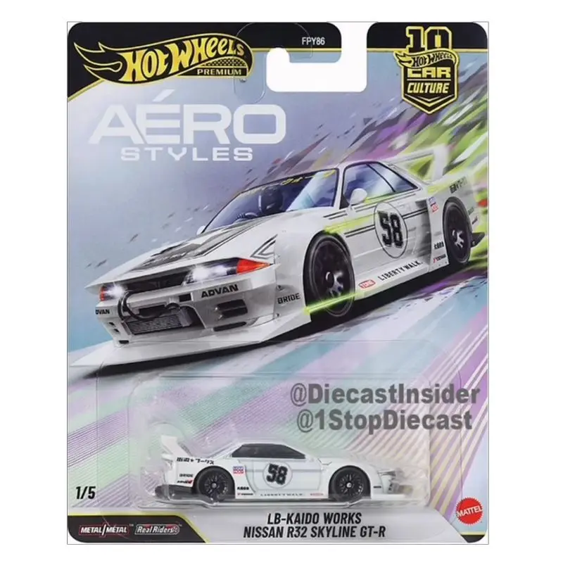 Фото Коллекционная модель автомобиля Hot Wheels Aero Styles: Nissan Skyline GTR, Audi A4, Nissan S15, Lexus RC, Chevrolet (серия Premiums Fpy86) №4