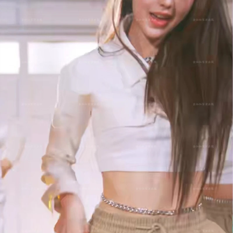 Корейская женская группа джазовый танец белая тонкая футболка с длинным рукавом