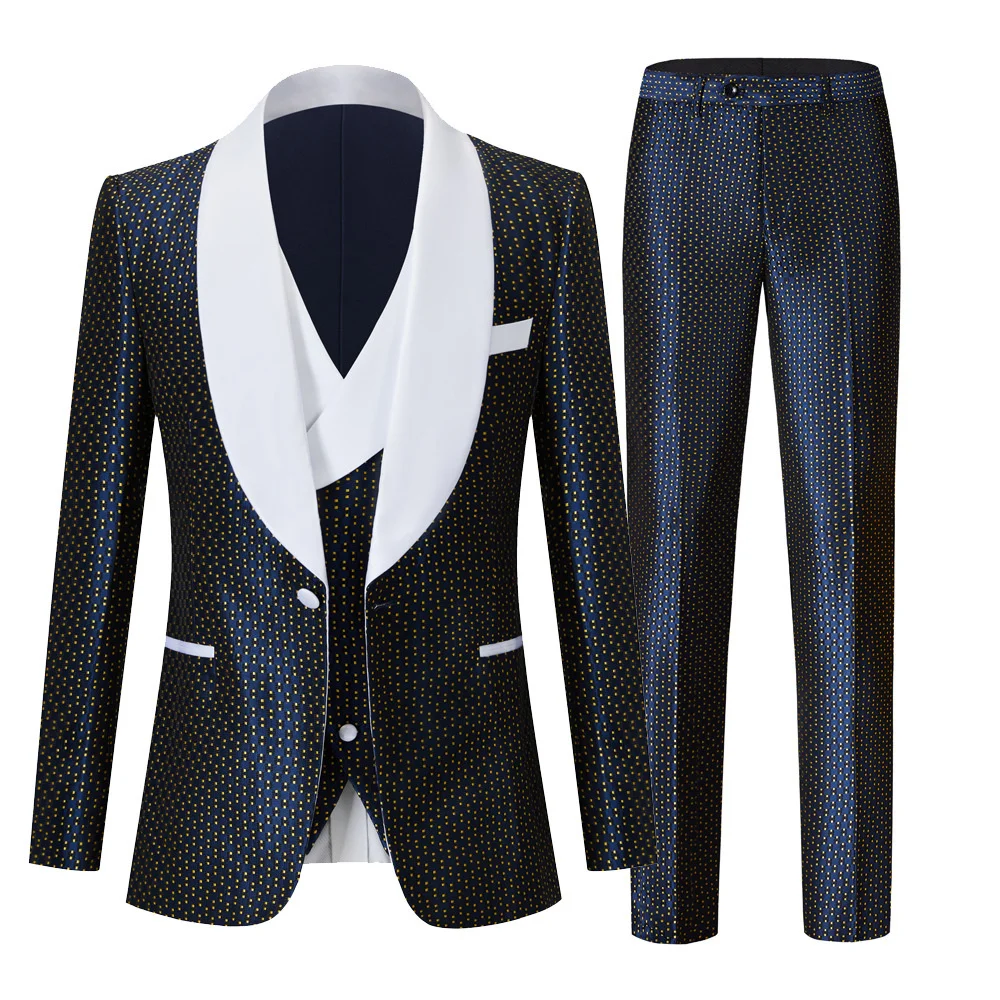 

Boutique (Blazer + Vest + Trousers) Men's Polka Dot Suit Fashion Business Italian Style Elegant Dress Gentleman Formal 3-piece