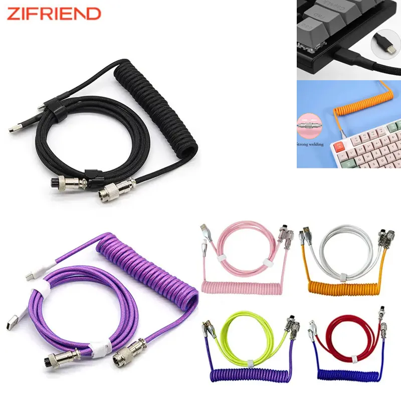 

ZIFRIEND Mechanical Keyboard Coiled Cable Wire Type C Custom USB Port Aviator Aviation Coiling Cable For Gaming Accessories Kit