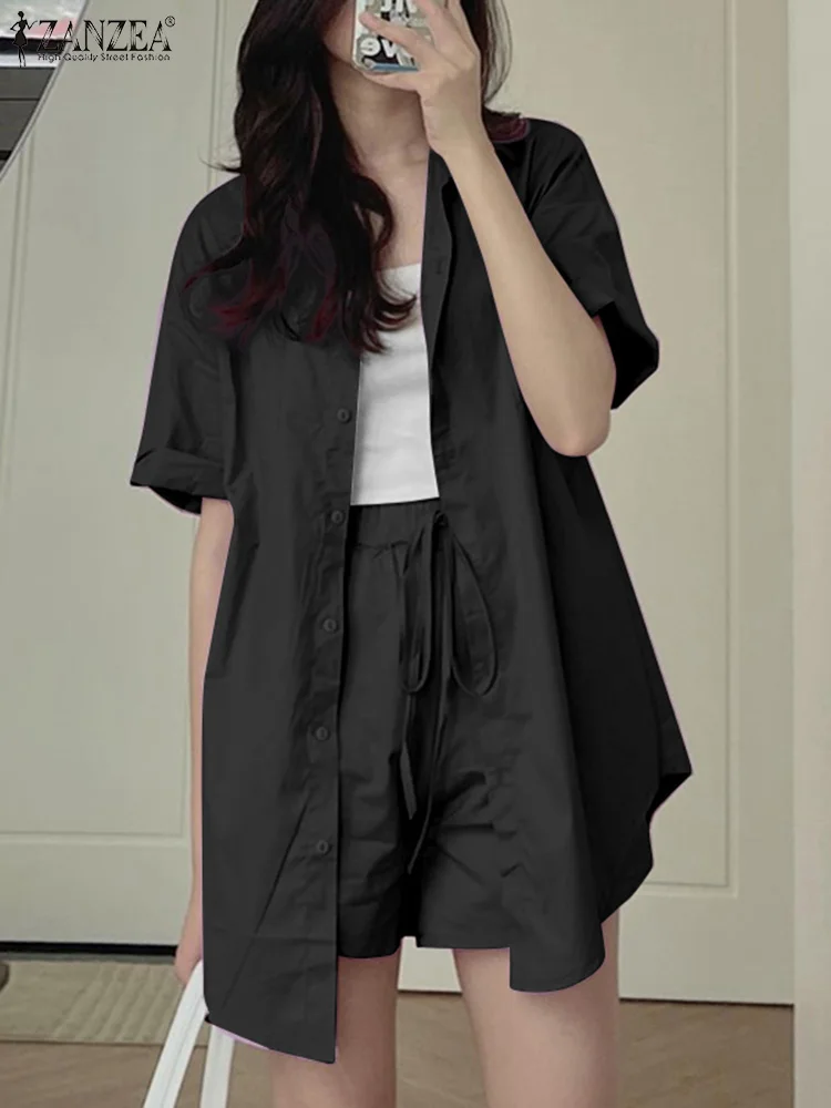 

Костюм ZANZEA женский из 2 предметов, топ с коротким рукавом и шорты, Модный повседневный свободный костюм с эластичным поясом, лето 2022