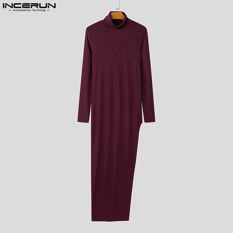 INCERUN однотонные пуловеры с длинными разрезами 2024 мужские повседневные вязаные