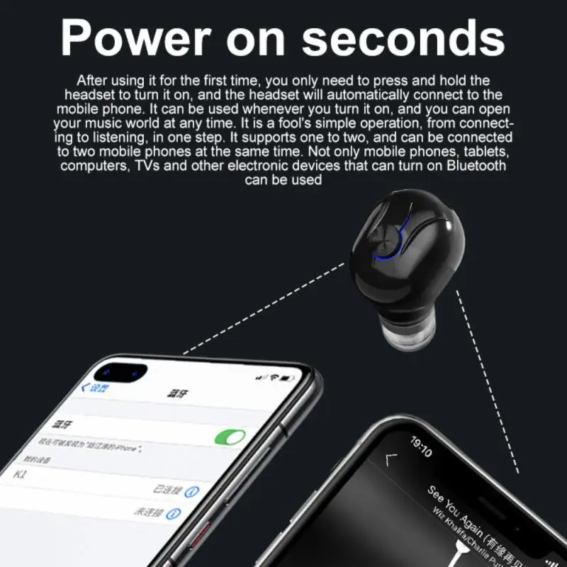 

In-ear With Microphone Sports Headset Mini Invisible Wireless Earphone Handsfree Headphone For Xiaomi Ergonomic