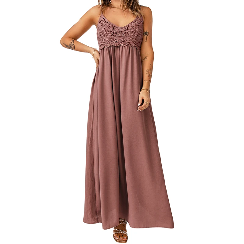 

Women Dress Summer Fashionable Solid Loose Sleeveless Casual Travel Beach Wear Lady Clothes U Neck Lace Sweet Female Apparel
