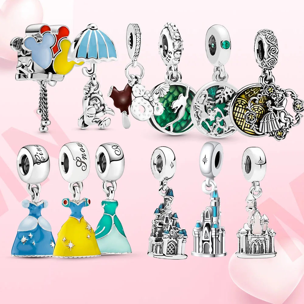 

summer S925 Sterling Silver Charm Princess dress charm Castle pendant Beauty and the beast Fit Original Bracelet women diy gift