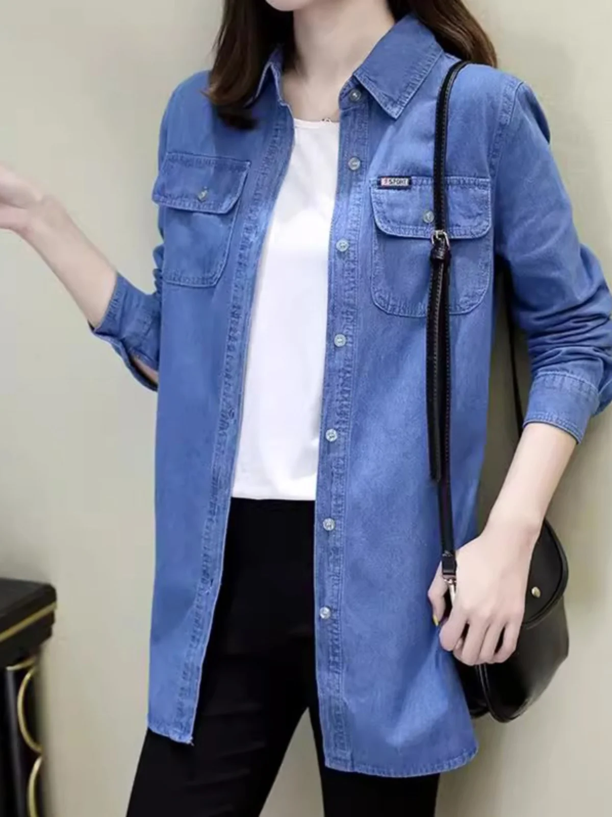 Retro Demin shirt Women Autumn New European Goods Loose Idle Sle Long sleeve Shirt Western Younger Plus size Outerwear