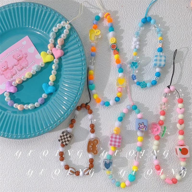 

Acrylic Flower Resin Bear Rabbit Square Multiple Styles Optional Lanyard Anti-lost Mobile Phone Chain Female Jewelry Accessories