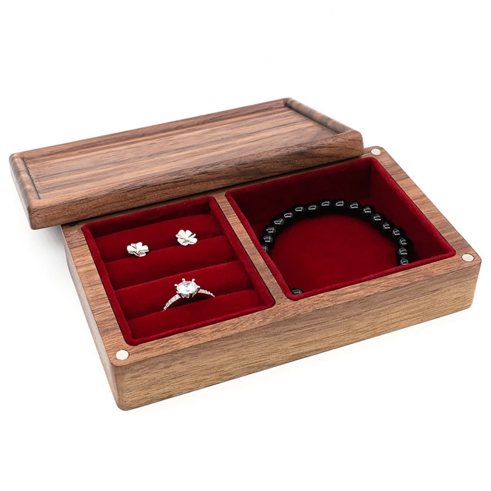 Personalised Walnut Wood Jewellery Stud Ring Necklace Ring Storage Box Wedding Storage Box Carry Case Christmas Gift Wholesale