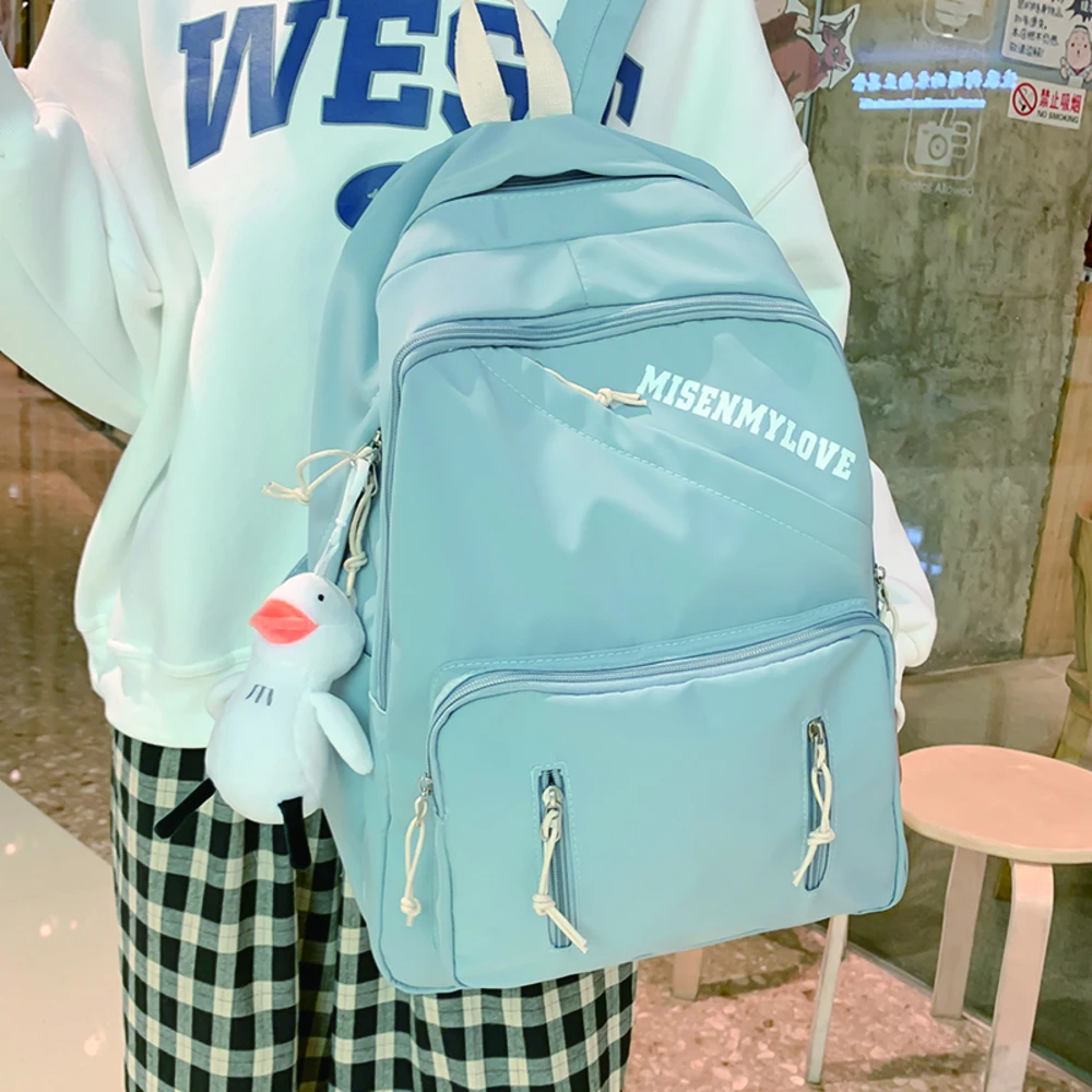 

New Women's Nylon Backpack for Cute Girls Solid Color School Bag Large Capacity Rucksack High Quality Anti Theft Canvas