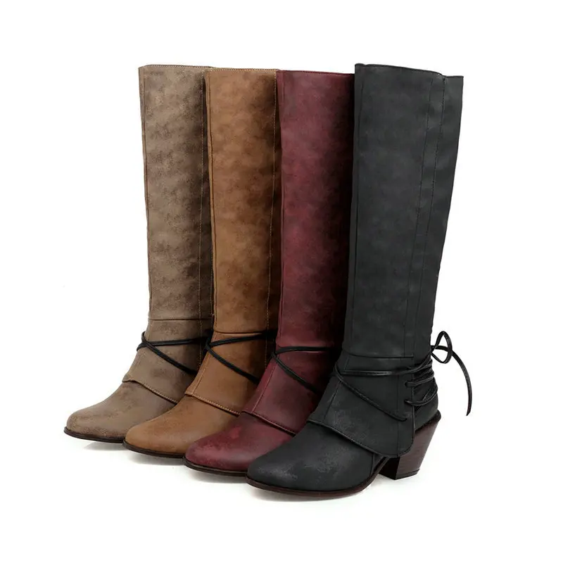 Big Size Shoes Woman Round Toe Boots-Women Lace Up Winter Footwear Chelsea Clogs Platform Sexy Thigh High Heels High Sexy Large