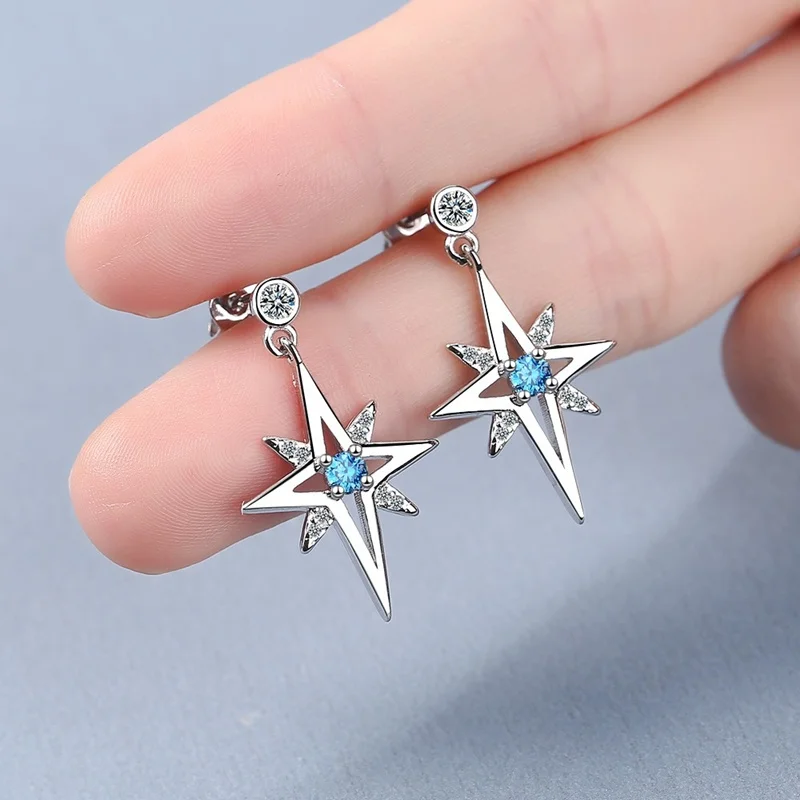 

Fashion Jewelry for Women Blue Crystal Zircon Tassel Simple Star Dangle Earrings for Women Valentines Day Gift Accessories