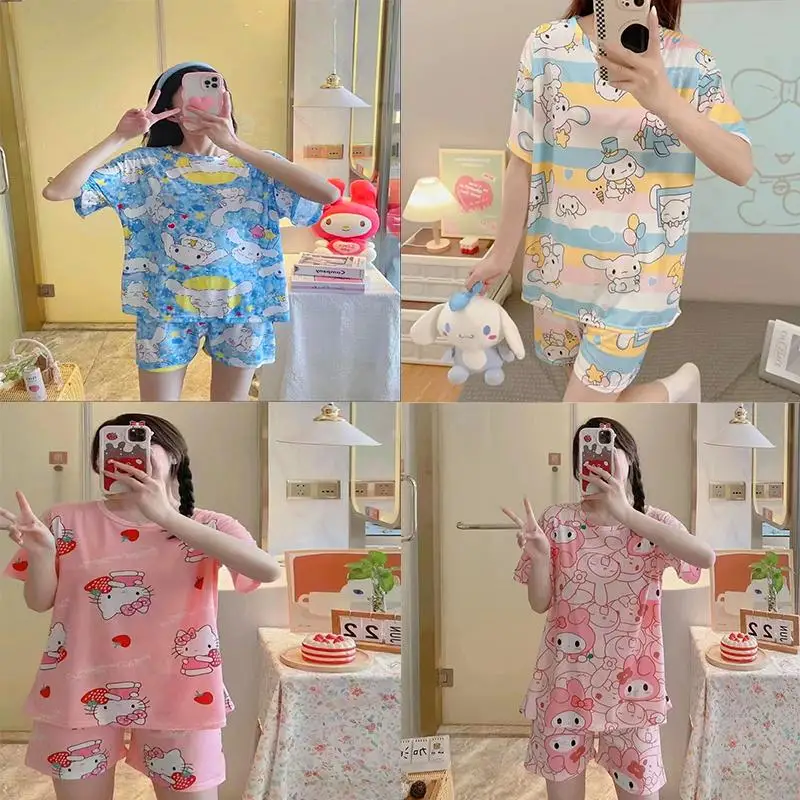 

Sanrio My Melody Hello Kitty Cinnamoroll 2023 Summer Cartoon Cute Pajamas Short Sleeve Shorts Loose Breathable Comfortable Soft