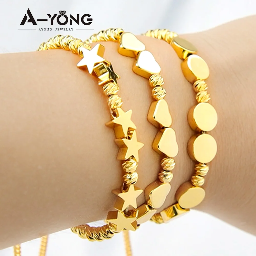 

AYONG Elegant Gold Bracelet 18k Gold Plated Italian Jewelry Heart Star Pattern Cuff Bangle Girls Bridal Birthday Party Gift