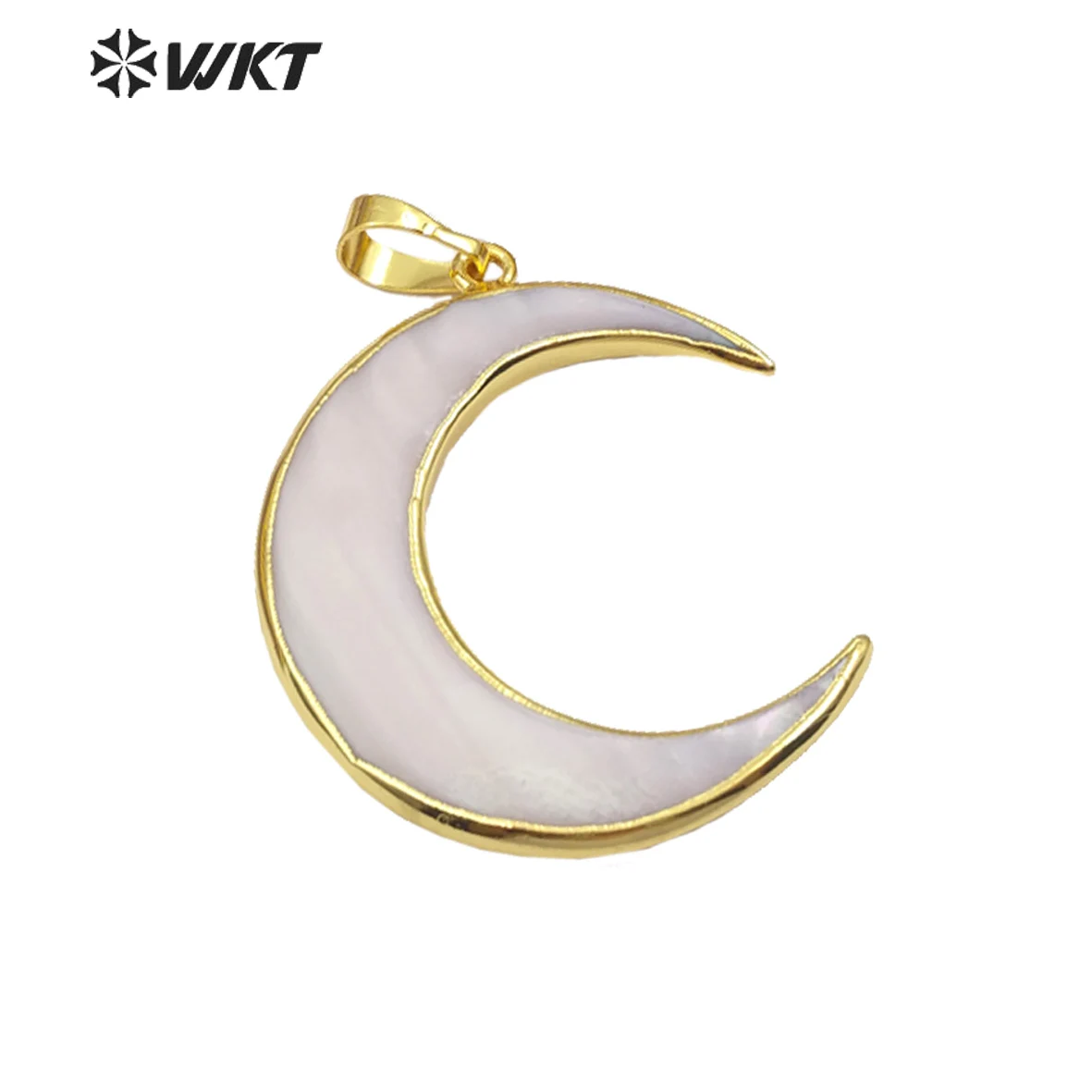 Фото WT-P1138 WKT Изящный кулон в форме полумесяца из натурального белого жемчуга с золотой отделкой, ювелирное изделие №1