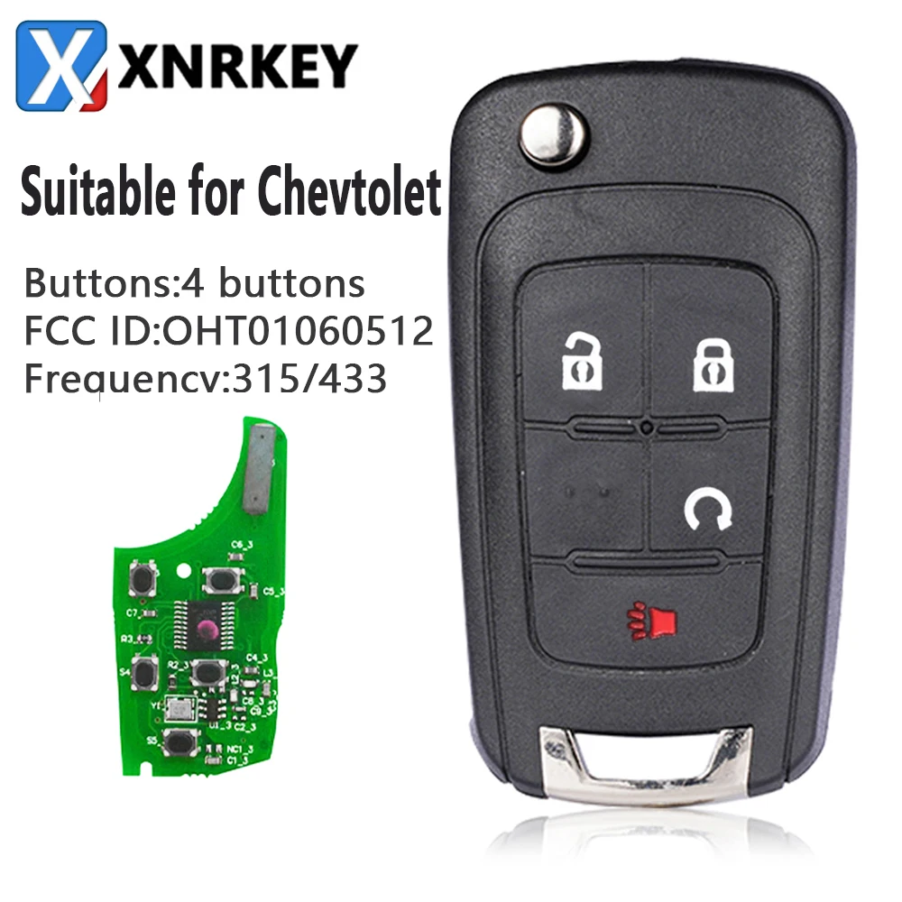 

XNRKEY 4 Button Flip Remote Car Key ID46 Chip 315/433Mhz for Chevrolet Cruze Aveo Epica Lova Camaro Impala Trax Orlando Spark