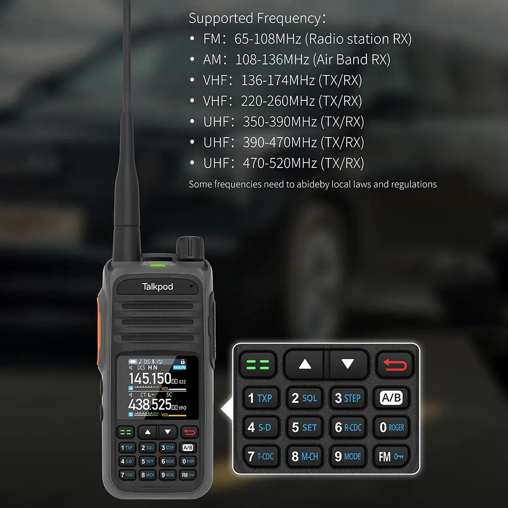 

A36plus UHF/VHF/AM/FM Walky Talky Multi-Functional Radio Transceivers Multi-Band With Color Display 2000mAh Communicator Device