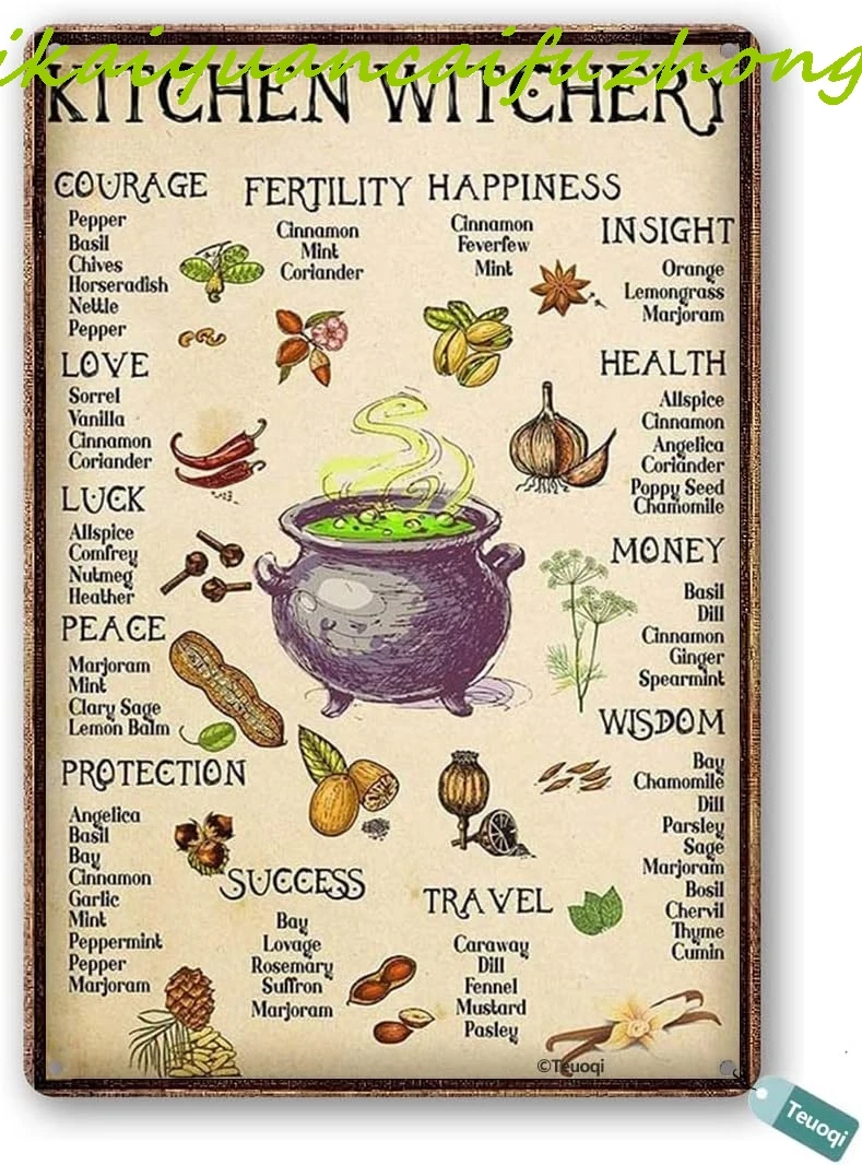 SJKY Witch Кухня Ведьмовство Металлическая Вывеска Винтажная Оловянная Ведьмовский