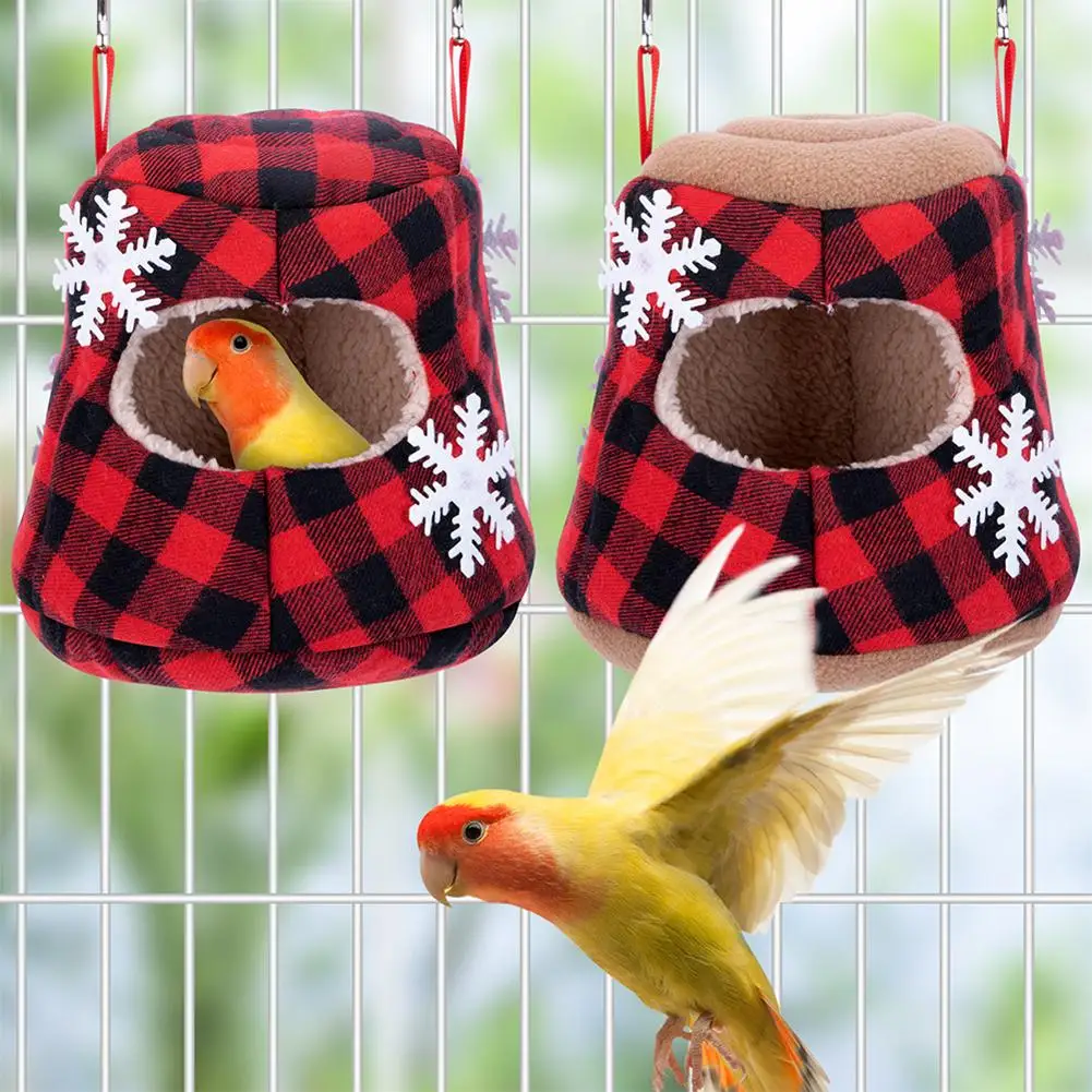 

Parrot Christmas Plaid Cotton Nest Festive Snowflake Warm Cave Shelter House For Bird Guinea Pig Hamster