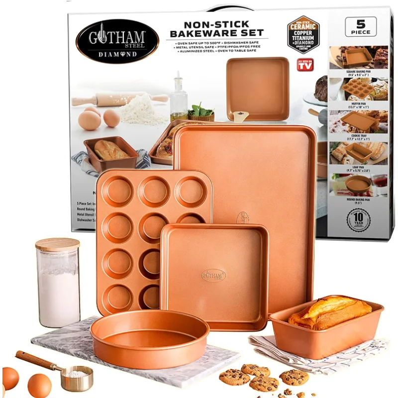 

Gotham Steel Copper Bakeware Set with Nonstick Titanium Ceramic Coating 5 Pcs Bakeware Set