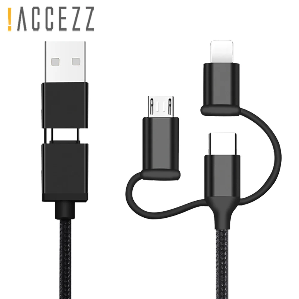 

!ACCEZZ 60W 3A 5 in 1 USB Data Cable USB A to Type C Micro Lighting PD QC 18W Fast Charging For iPhone 13 Samsung Huawei Xiaomi