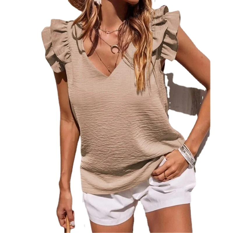 

Женская эластичная рубашка SNAKE YX, плиссированная рубашка с V-образным вырезом и оборками в европейском и американском стиле, Новинка лета 2022