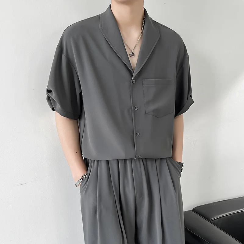 Summer 3 Colors Short Sleeve Shirts Men Fashion Society Mens Dress Shirts Korean Loose Ice Silk Shirts Mens Formal Shirts M-2XL