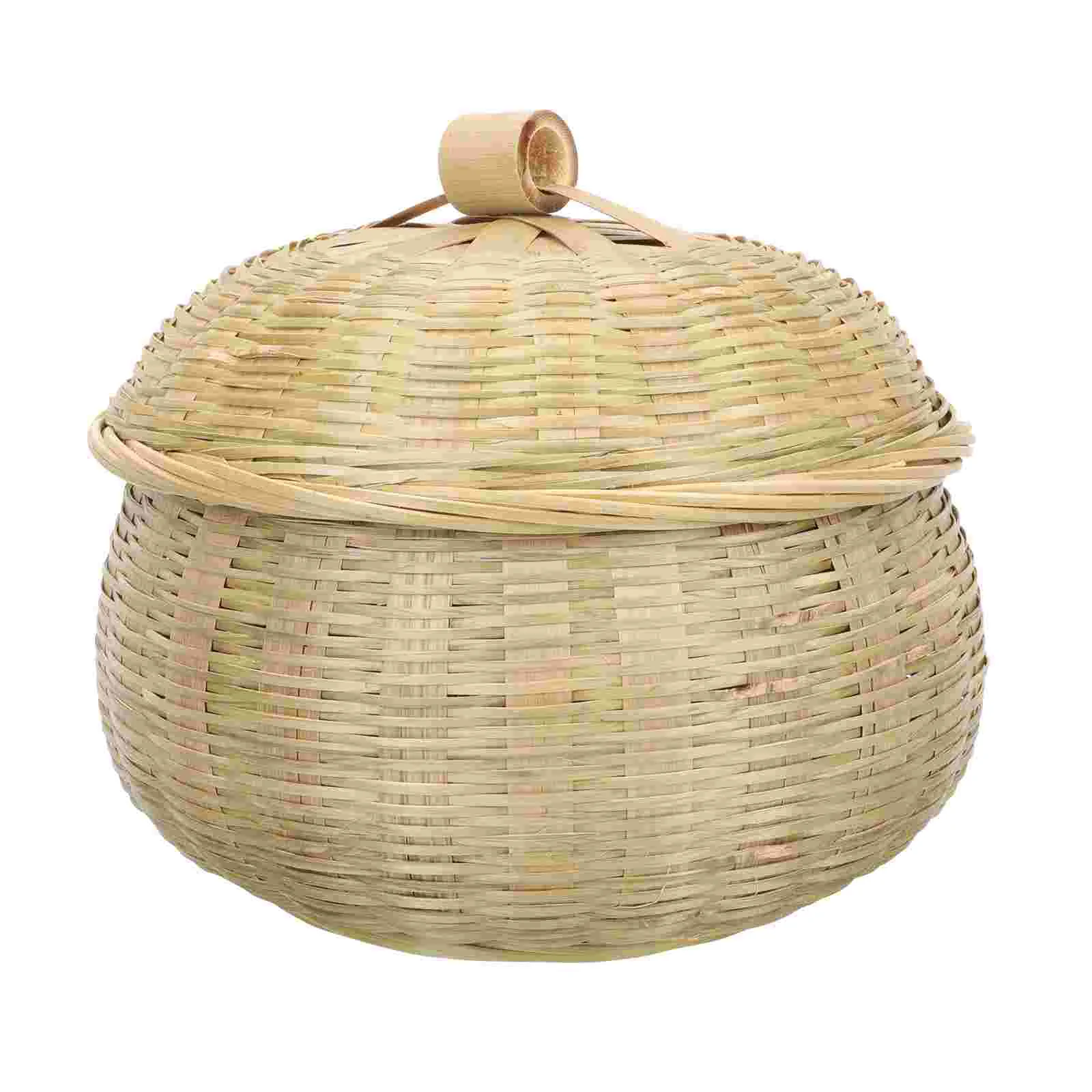 

Round Basket Egg Storage Holder Toy Containers Lids Rattan Braid Chess Cans Wicker Hamper Tea Leaf Food Baskets Bamboo