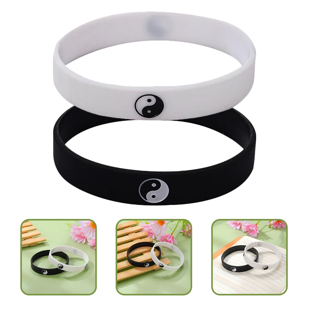 

2 Pcs Men Bracelet Tai Chi Bracelet Women Rubber Bracelets Wrist Bands Sports Wristbands Yin Yang Silica Gel Miss Silicone