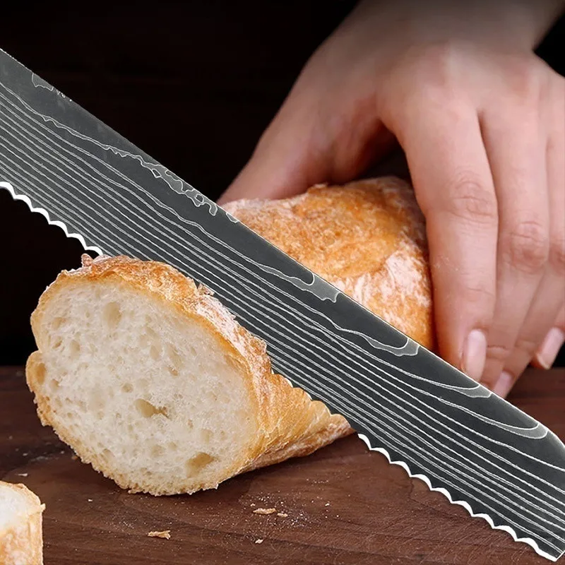 Кухонные ножи 8 дюймов Острый Шеф-нож из нержавеющей стали с лазерным Дамасским узором Кливер Для резки суши Универсальные Приборы для готовки.