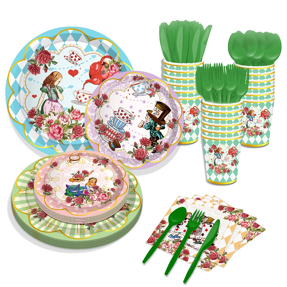 

Милый свадебный чайный горшок Алиса, набор одноразовой посуды для дня рождения, тарелки, украшения для стола детской вечеринки