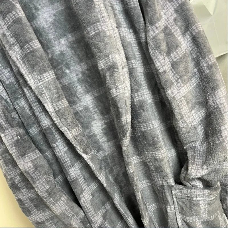 Winter Robes for men flannel warm nightgown plaid dressing gown woman